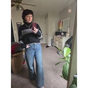 🖤 Free People Black & White Striped Chunky Knit Crop Sweater